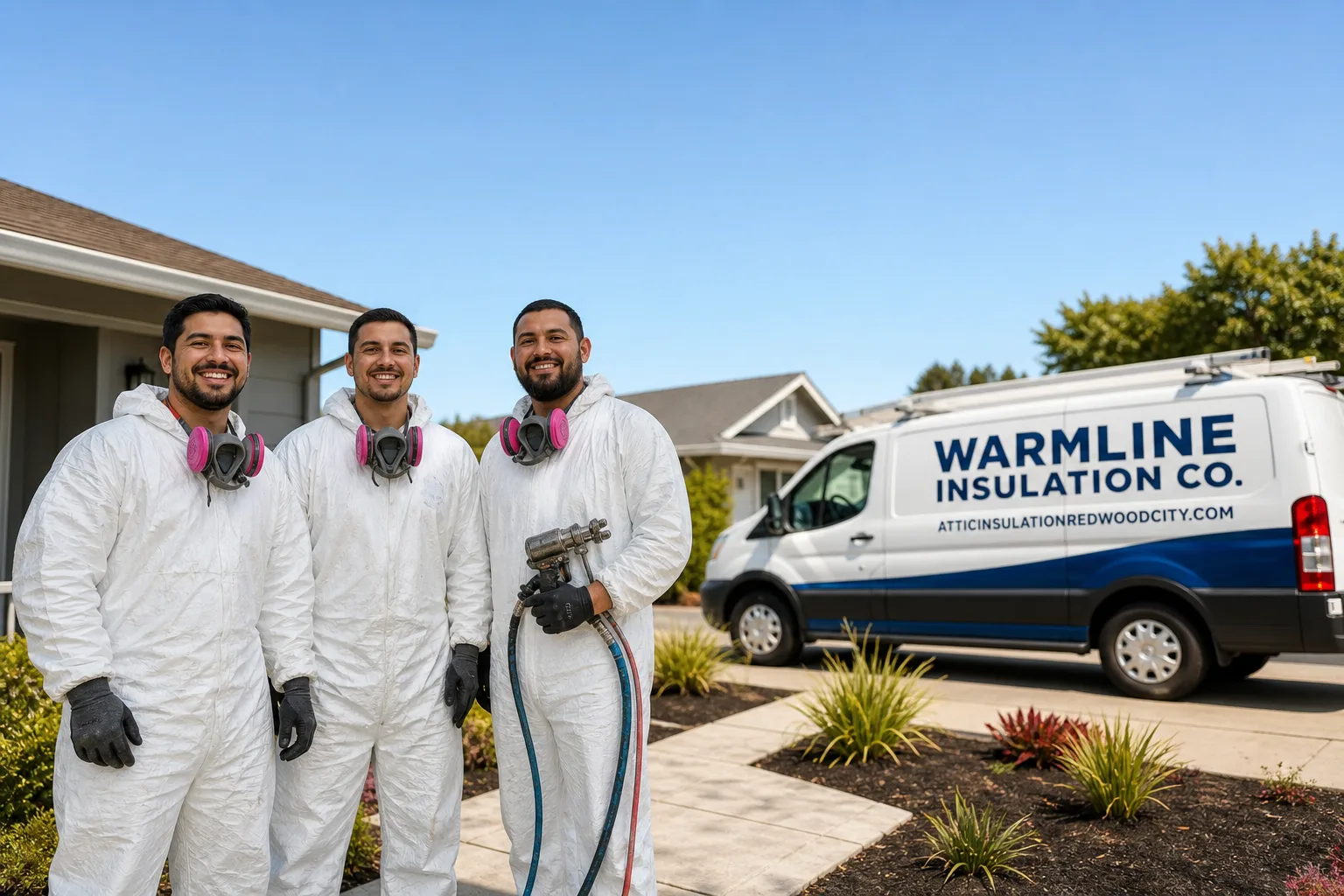 Warmline Insulation Co. insulation service vehicle and crew in Redwood City, CA